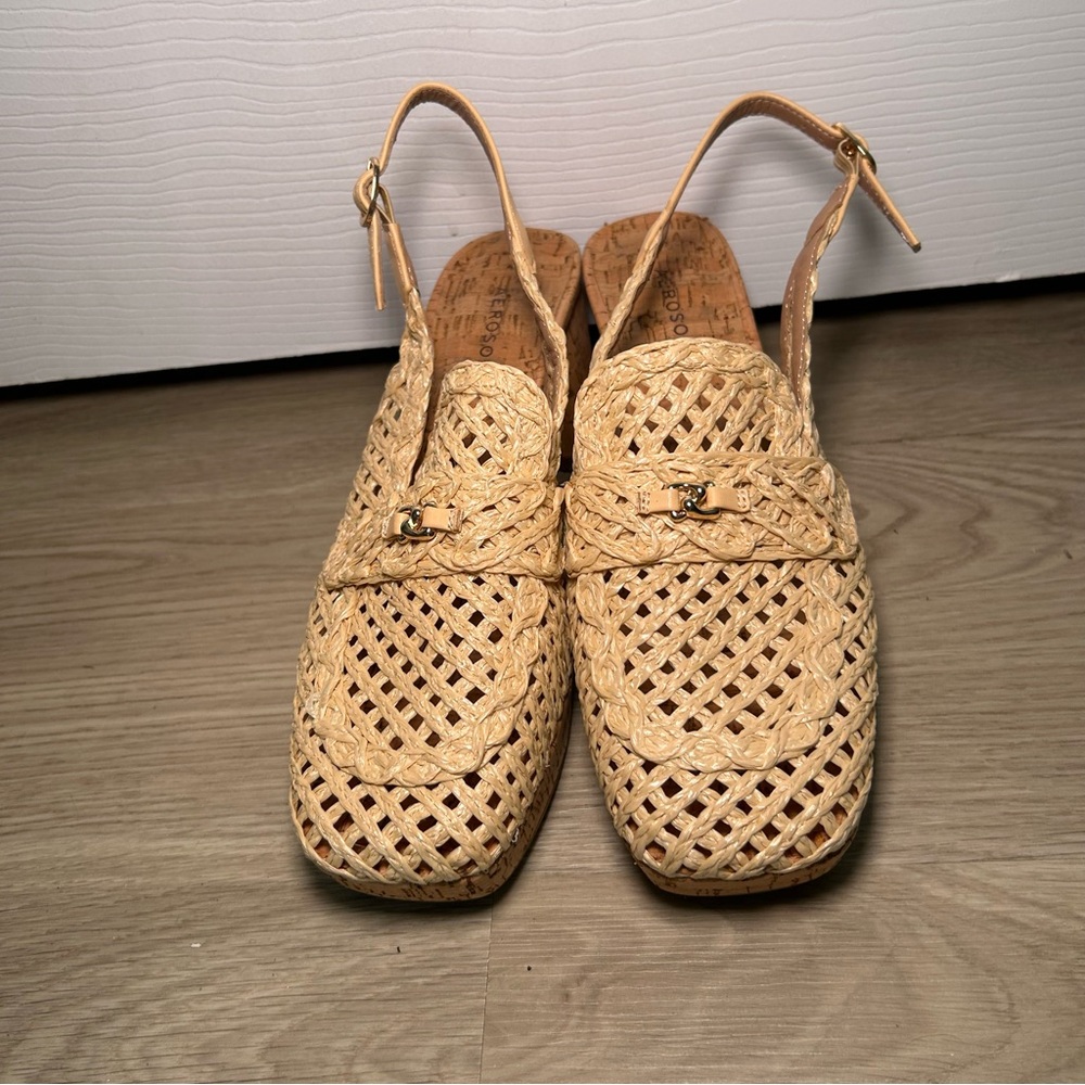 AEROSOLES Santiago Raffia Loafers Women's 8.5 Tan Woven Sandals Summer‎ Classic